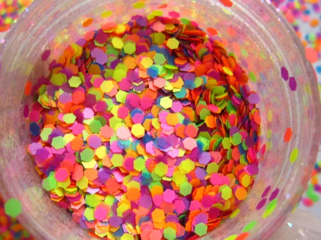 Разноцветные неоновые растворимые блестки шестиугольной формы для украшения