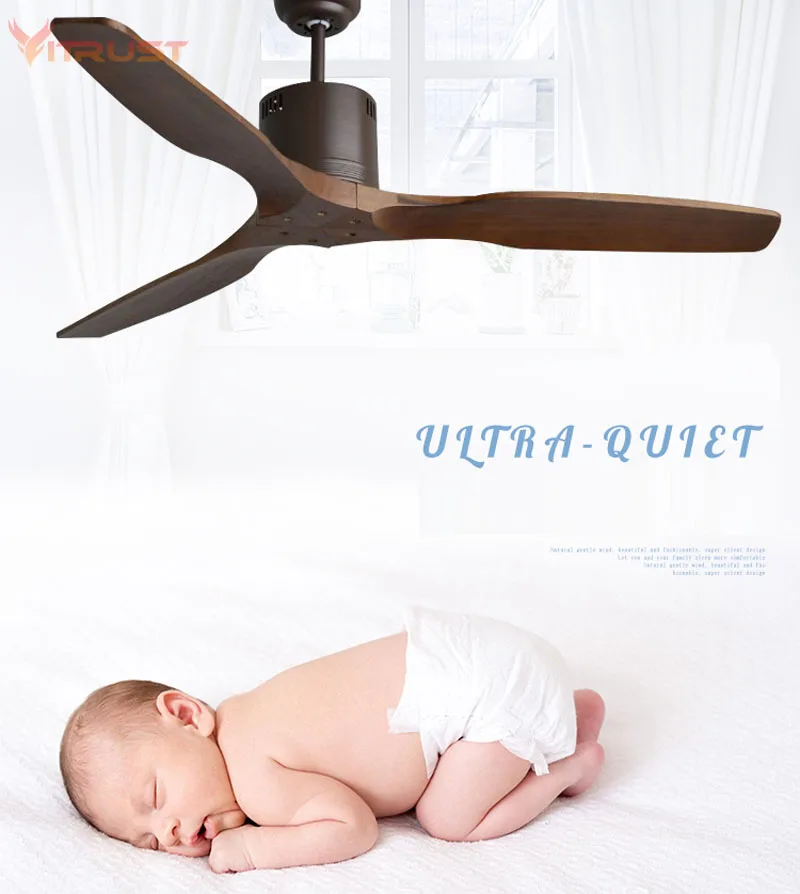 52 inch Nordic ceiling fan with Remote Control and 3 Wooden Blades Ceiling Fan creative vintage ceiling fan for dining room bedr