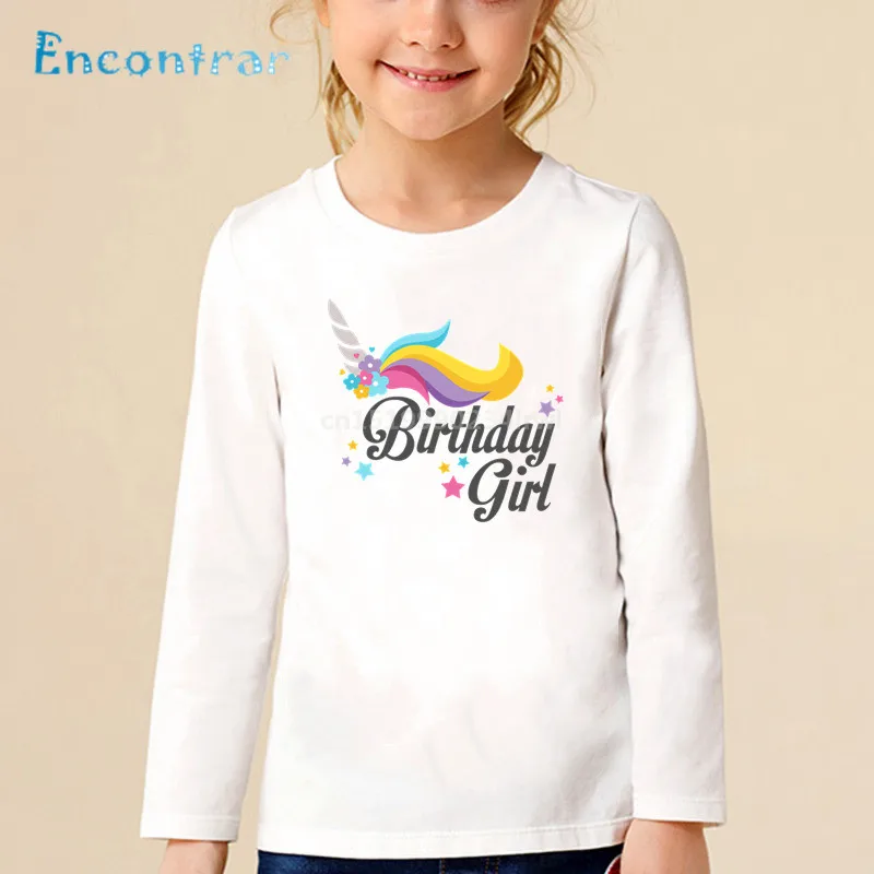 white-I Свечи "Happy Birthday" для торта, футболка с рисунком единорога для девочек, забавный подарок для детей, милые топы для мальчиков и девочек, футболка с длинными рукавами для малышей, LKP5249 - Цвет: white-I