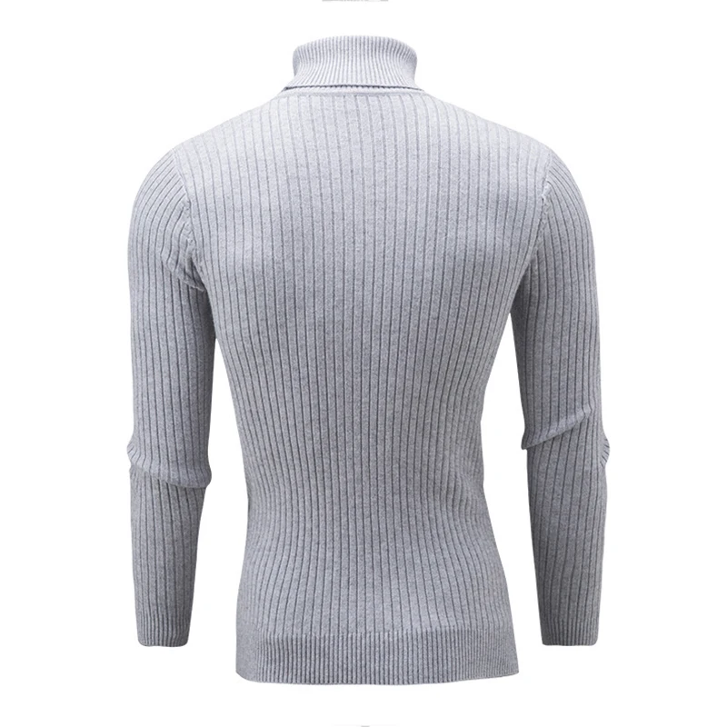 Мужской свитер с высоким воротом однотонный простой облегающий вязаный джемпер