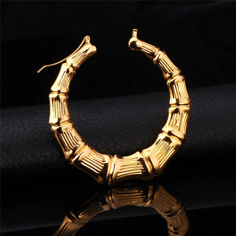 U7 Большой Бамбук Хооп Серьги Позолоченные Ювелирные Изделия Модный Супруг