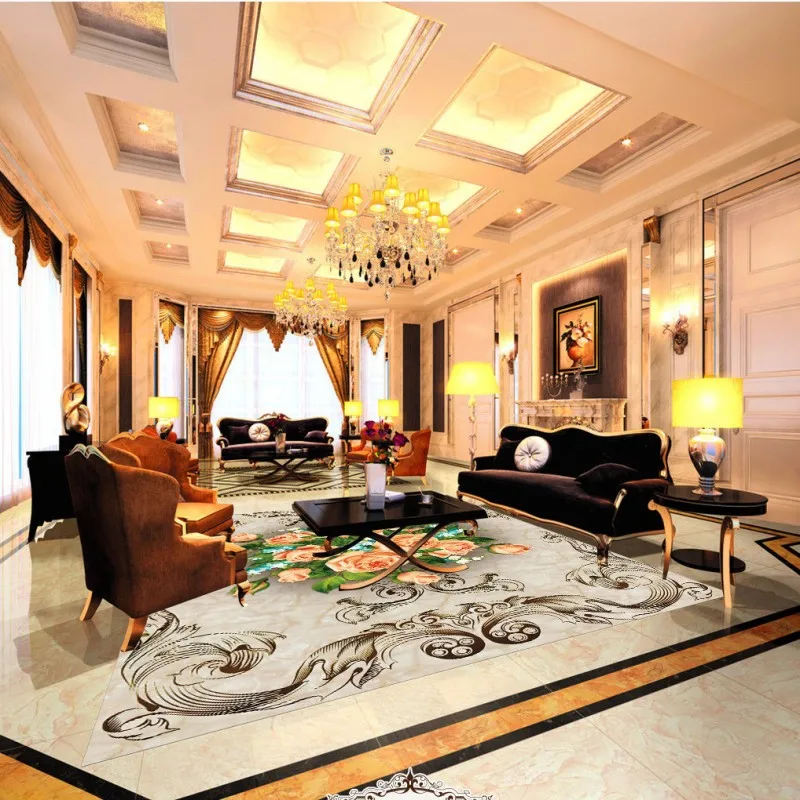 Бесплатная доставка винтажные настенные 3d обои для пола из розового мрамора на