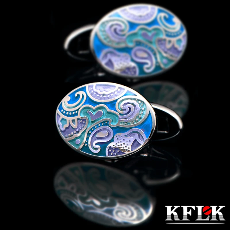 

KFLK Jewelry shirt cufflinks for mens Brand Blue enamel Cuff link Wholesale Fashion Wedding Buttons High Quality guests