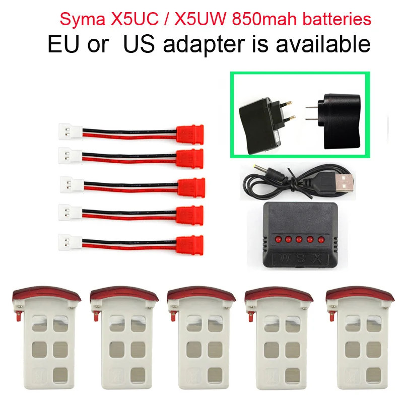 

Syma X5UC / X5UW батарея RC Quadcopter запасные части Аксессуары 3,7 в 850 мАч батарея и зарядное устройство 5-1 кабель