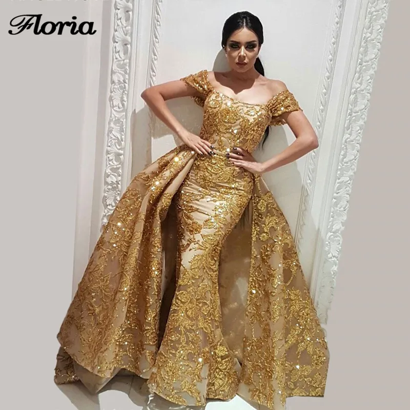 same as image Новая Мода Дубай блестящие золотые вечерние платья со съемной юбкой Robe de soiree aibe мусульманские турецкие Выпускные платья Abendkleider - Цвет: same as image