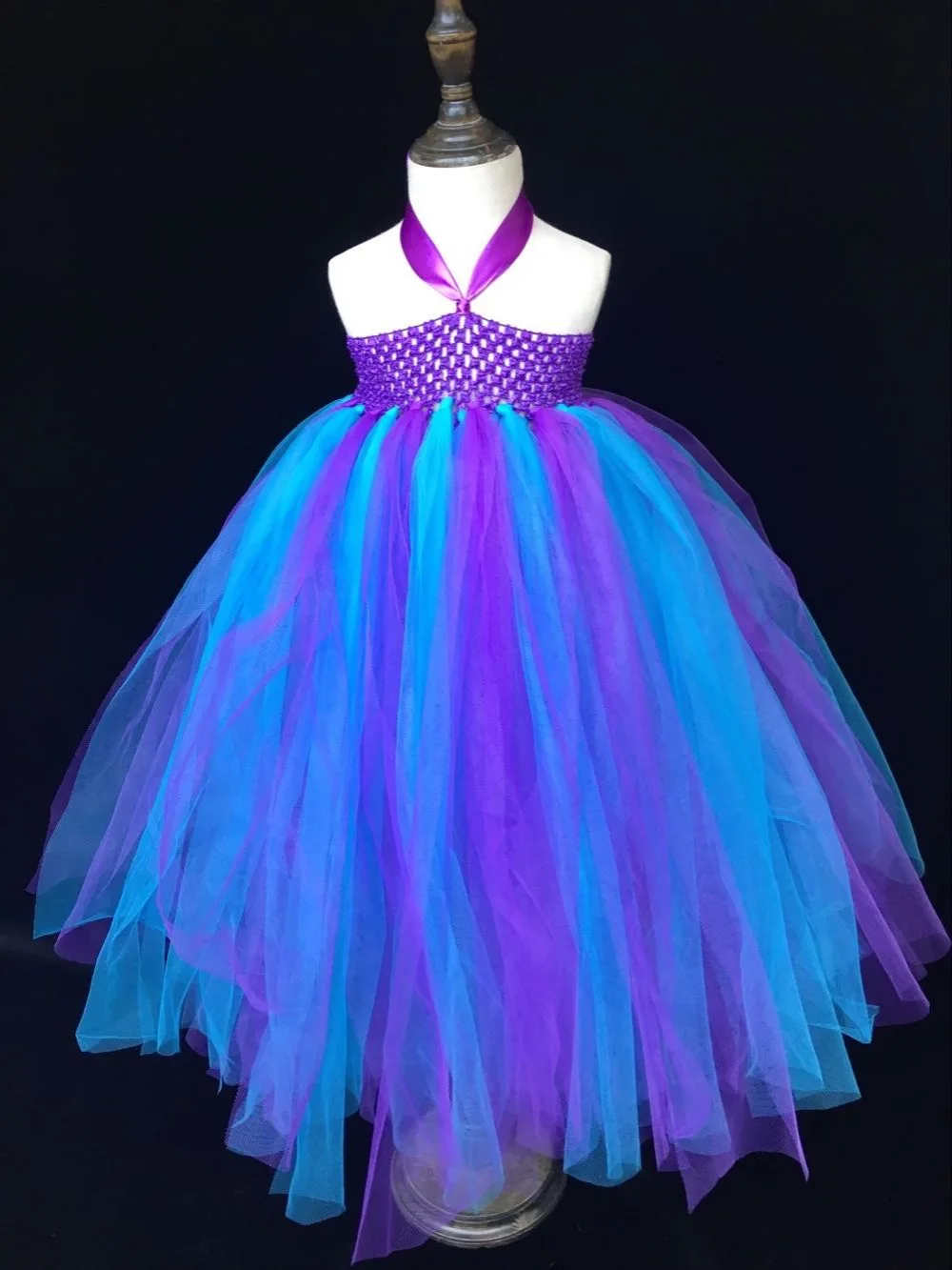 Разноцветное платье-пачка для девочек детское пушистое вязаное Тюлевое платье