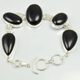 

Black Onyx Bracelet Silver overlay Copper , 23.5 cm, B2142