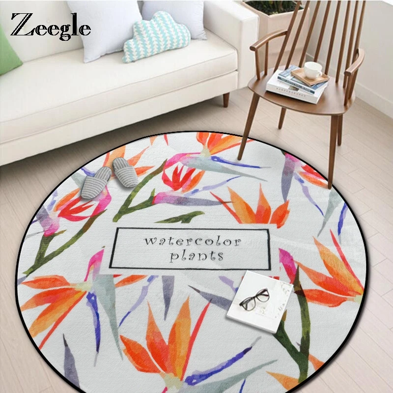 

Zeegle Ink Painting Style Red Leaf Painting Living Room Round Rug Floor Carpet For Bedroom Non-slip Sofa Chair Floor Mats