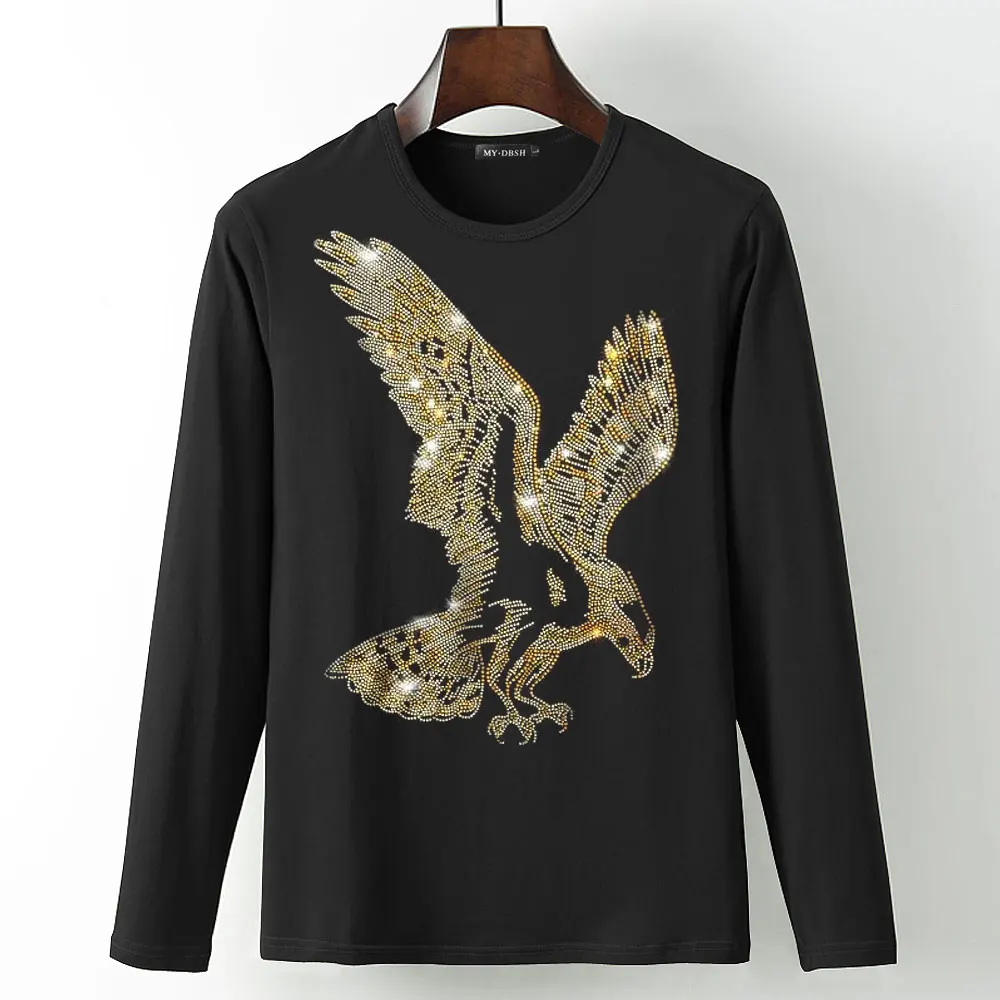 Корона пчелы рубашка Crewneck Футболка Горячая фиксация Стразы с принтом пчелы футболки мужские веганские кристалл алмаз футболка большого размера 5XL - Цвет: T006-O-Black