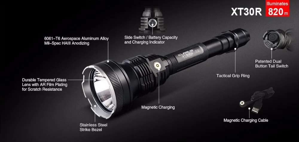 1 комплект Klarus XT30R светодиодный фонарик 1800 люменов CREE XHP35 HI D4 светодиодный 6 режимов фонарь для кемпинга водонепроницаемый фонарик
