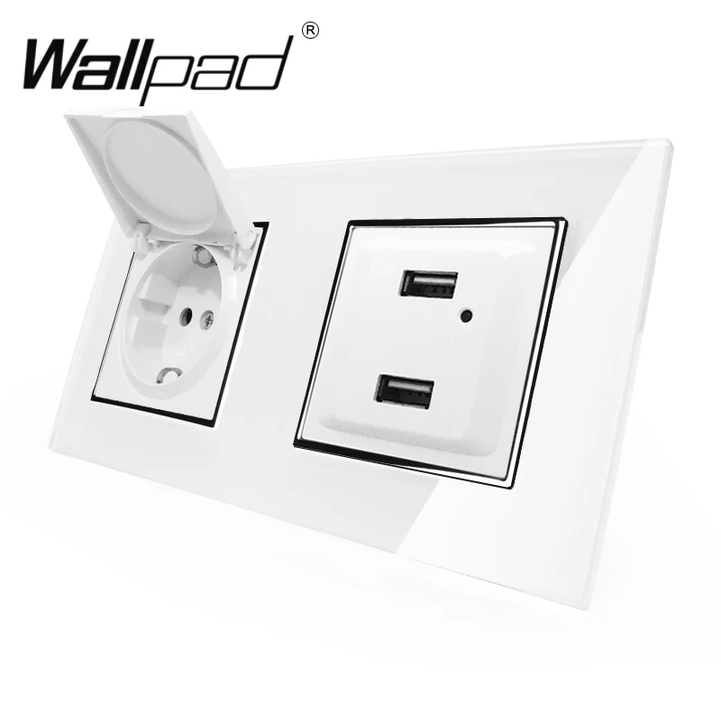 Socket with cap USB 2 гнезда USB+ ЕС кнопочный переключатель настенная панель белая стеклянная рамка 1 комплект 2 гнезда переключатель розетка с usb зарядными портами зажимы крепление назад - Тип: Socket with cap USB