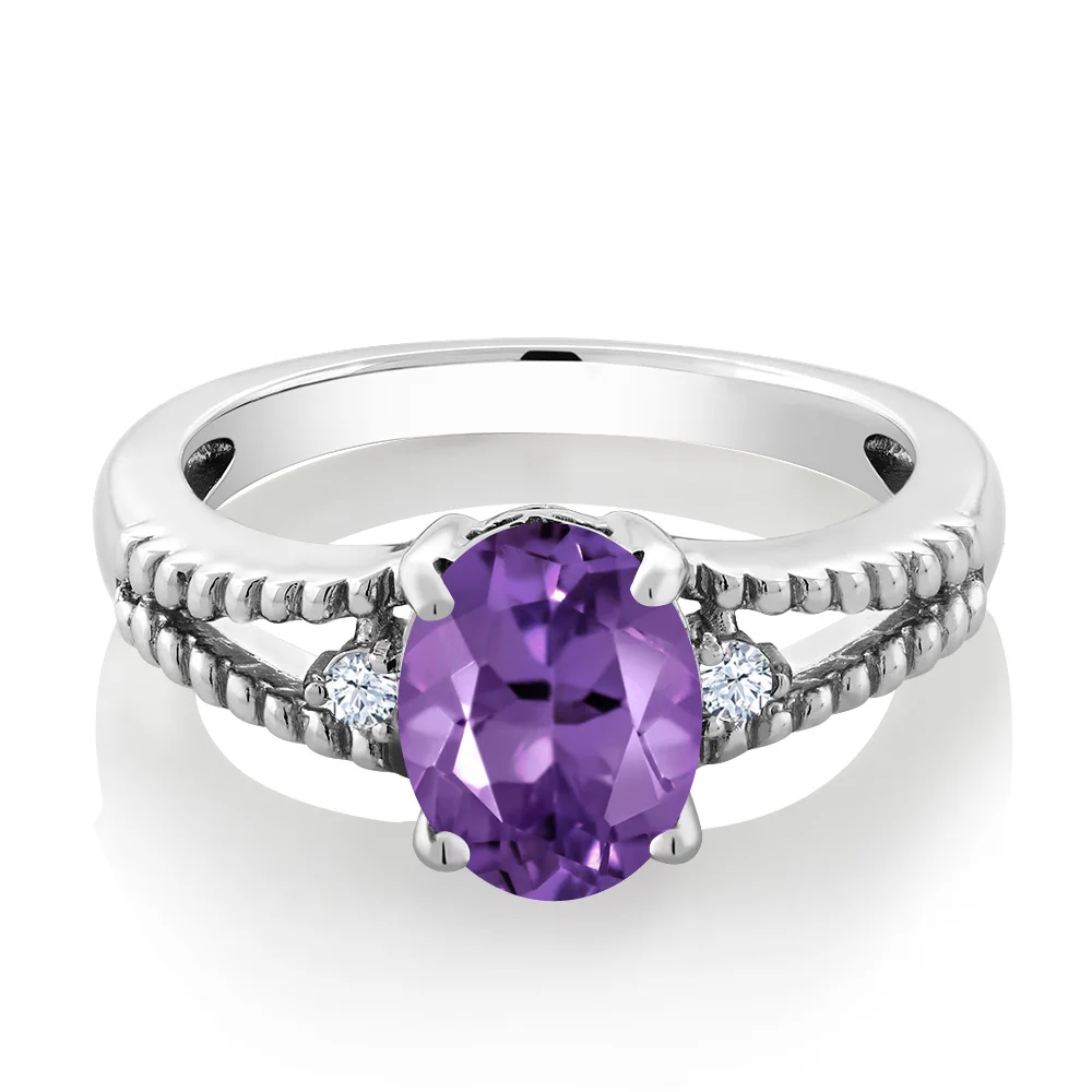 1.73 Ct Oval Purple Amethyst 925 Sterling Silver Women's 3-Stone Ring | Украшения и аксессуары