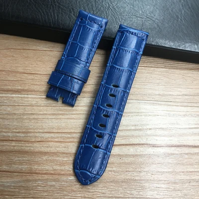 24mm Blue 24 26 мм черный коричневый синий розовый желтый крокодил узор Натуральная кожа ремешок для Panerai PAM браслет с гравировкой - Цвет ремешка: 24mm Blue