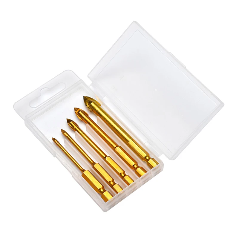 

5pcs Glass Drill Bit Set 1/4" Hex Shank Tungsten Carbide Tipped Ceramic Tile High Quality Cutter Power Tools Accessories