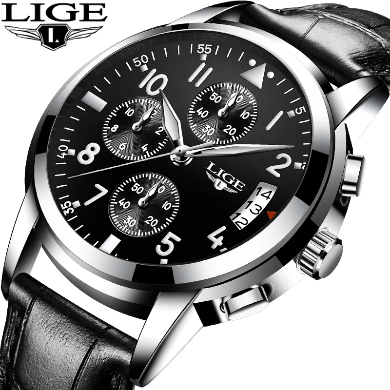 LIGE Для мужчин s часы лучший бренд класса люкс Бизнес Повседневное кожа кварцевые