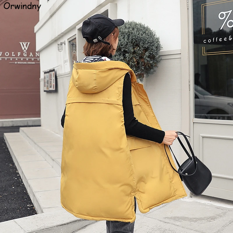 Orwindny, зимний женский жилет,, Повседневный, размера плюс, 3XL, Длинный жилет, верхняя одежда, без рукавов, хлопковая стеганая куртка, пальто, жилет с капюшоном