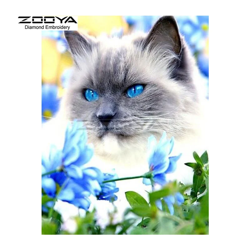 ZOOYA Алмазная вышивка 5D DIY картина голубые глаза кошка и цветок Картина Вышивка
