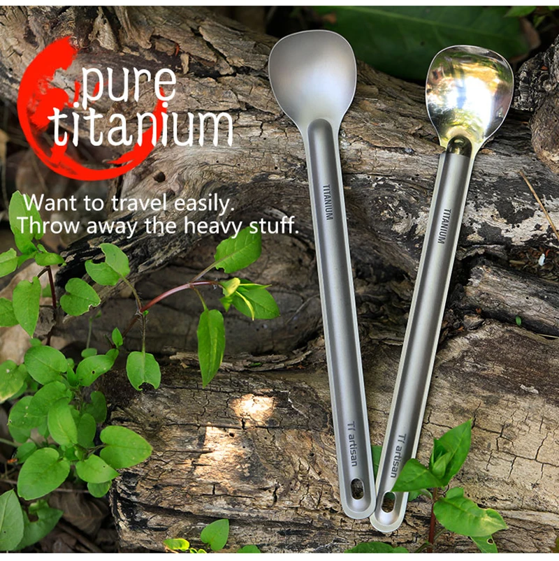 Tiartisan Titanium Long Handle Spoon Outdoor Portable Dinner Spoon Camping Picnic Cutlery Outdoor Traveling Tableware Ta8119