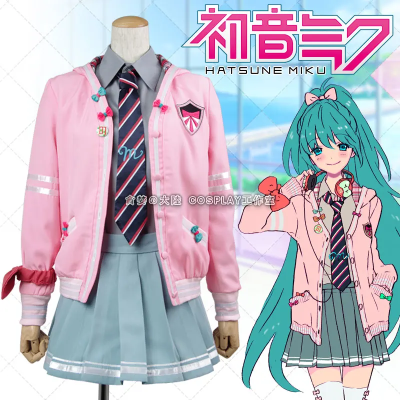 [По индивидуальному заказу] VOCALOID Мику Повседневное платье розовая школьная форма косплей костюм для женщин Хэллоуин Карнавал Новинка