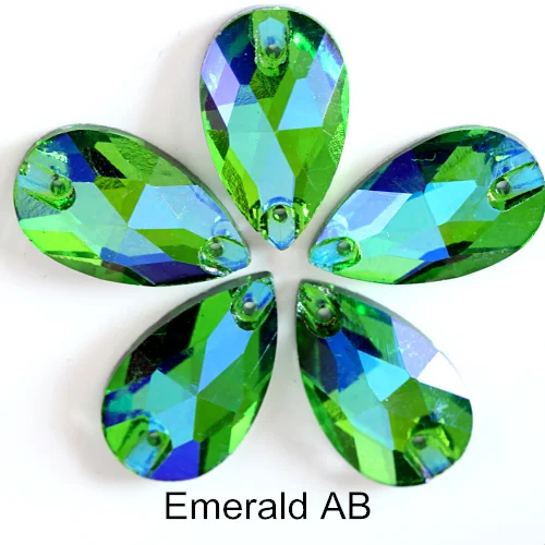 Emerald-ab Красочные каплевидные Хрустальные стеклянные пришивные стразы с плоской задней стороной красные AB пришивные камни каплевидные Стразы для шитья одежды Y1250 - Цвет: Emerald-ab