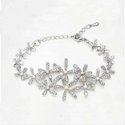 Женский браслет с цветами золотой серебристый | Украшения и аксессуары