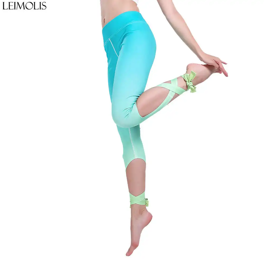 Женские леггинсы для фитнеса LEIMOLIS подлинные с высокой талией и бантом в стиле