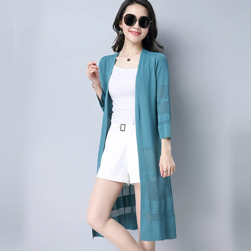 Women Knitted Sweater Long Cardigans Spring Summer Fashion Plus Size Casual Office Lady Sleeve Knitwear Coat Cotton SR441 |