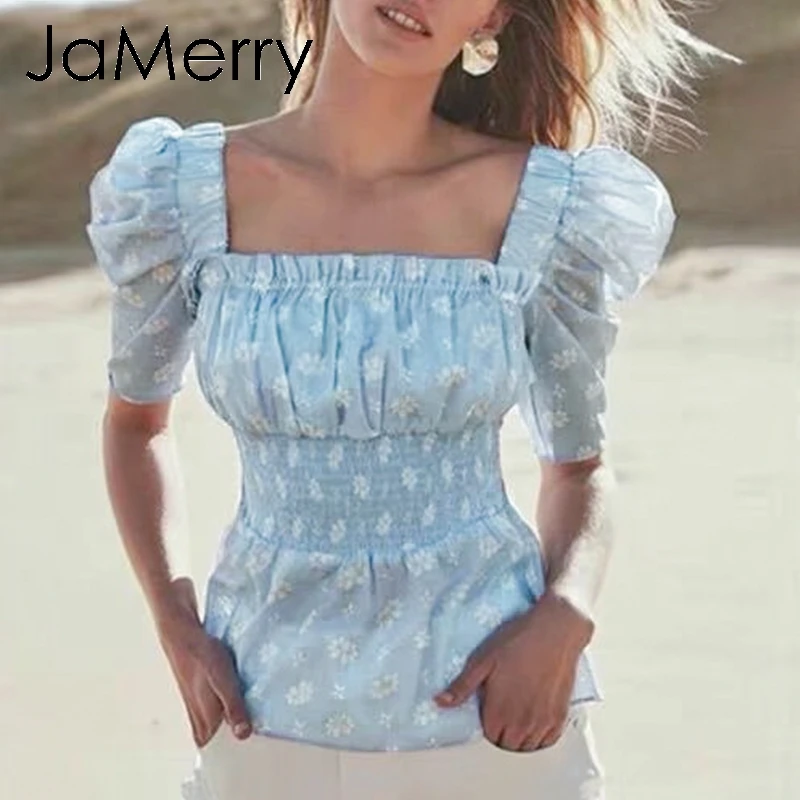 JaMerry/Винтажные Женские топы с цветочным принтом женские летние высокой талией и
