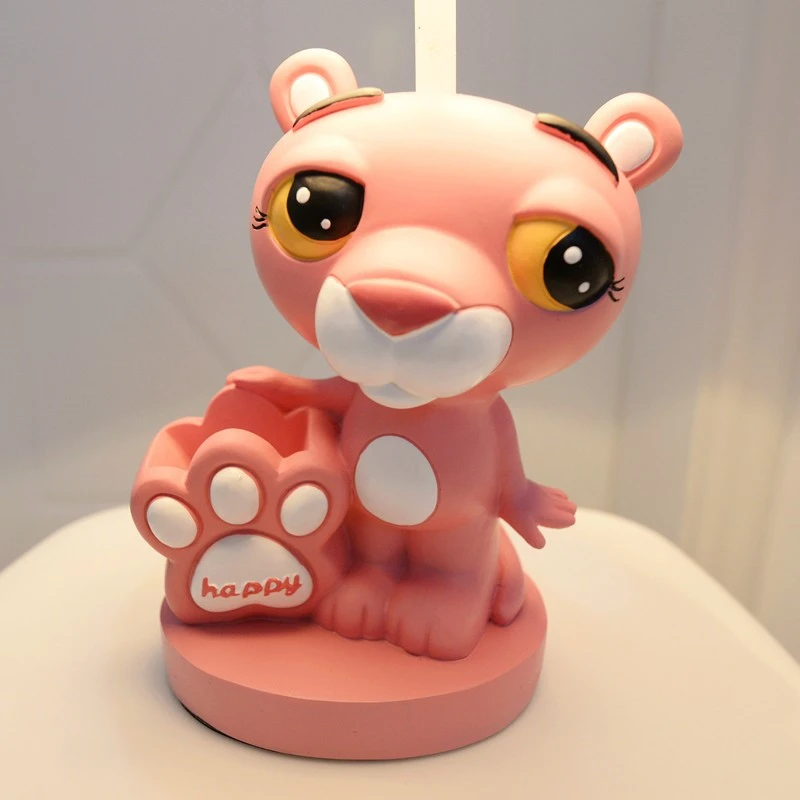 Розовые Мультяшные непослушные леопардовые настольные лампы прикроватный