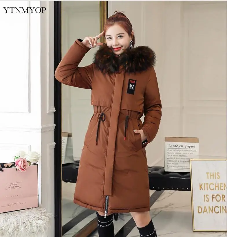 caramel YTNMYOP Casaco Feminino зимние женские пальто Длинная женская парка с капюшоном и меховым воротником, большие размеры, толстые теплые куртки для женщин - Цвет: caramel