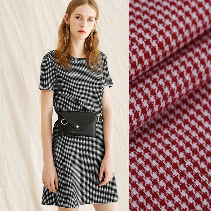 

140CM Wide 220G/M British Style Houndstooth Silk Spring and Summer Long and Short Dress Shirt Clothes Jacket Fabric E694