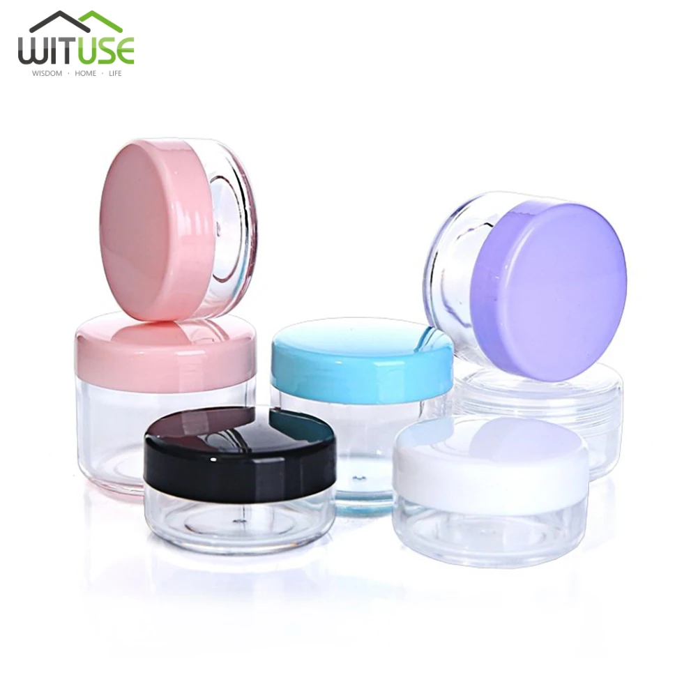 

5PCS Empty 10g 15g 20g Travel Small Colorful Covers Clear Plastic Cosmetic Pot Jars With Lid For Face Cream Lip Balm Containers