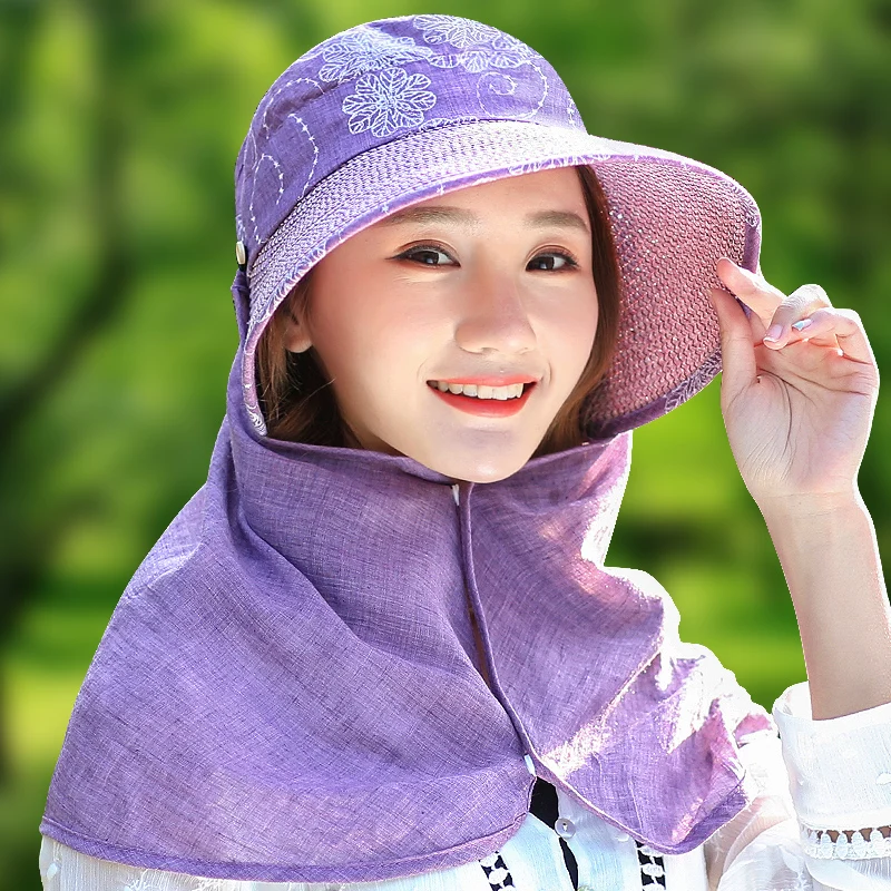 

2017 spring and summer women sun hat big brim full protection neck female hat thin straw breathable fold