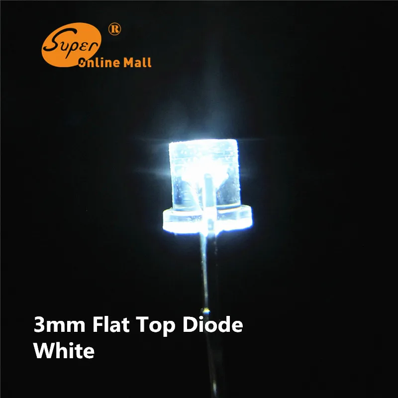 100 шт. 3 мм flat top белый светодиодов ультра яркий светодиод Широкий Угол Свет лампы