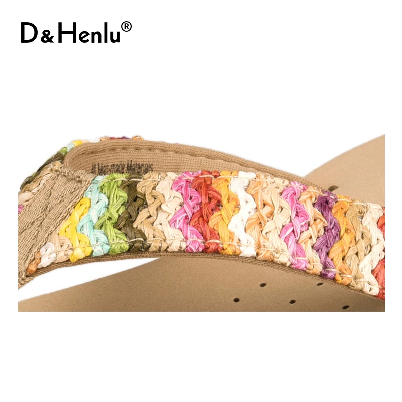 {D & Henlu}/богемные шлепанцы на танкетке для отдыха женские Вьетнамки летние пляжные