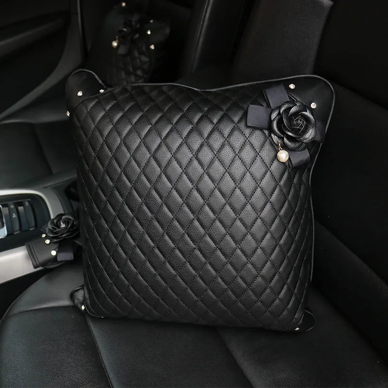 hold pillow 1pcs Черный жемчуг, цветок камелии, автомобильные аксессуары, хрустальные стразы, украшение интерьера, кожаный чехол на руль, чехлы на ремень безопасности - Название цвета: hold pillow 1pcs