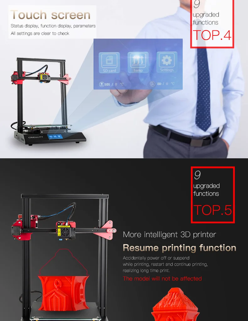 Creality 3D Автоматическое выравнивание C10 CR-10S профессиональный принтер 4,3 дюймов сенсорный ЖК-дисплей функция обнаружения нити MeanWell power