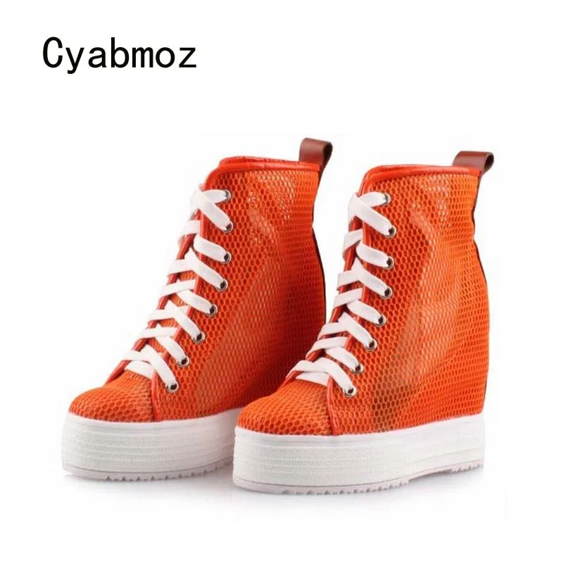 Женские сетчатые ботильоны Cyabmoz Модные дышащие на платформе со шнуровкой высоком