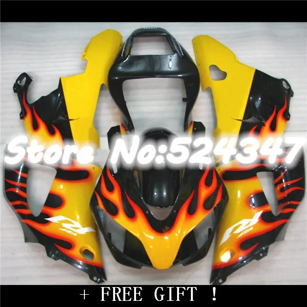 

100% fit parts for black in yellow flame YZFR1 98 99 fairings kit YZF R1 1998 1999 body fairing