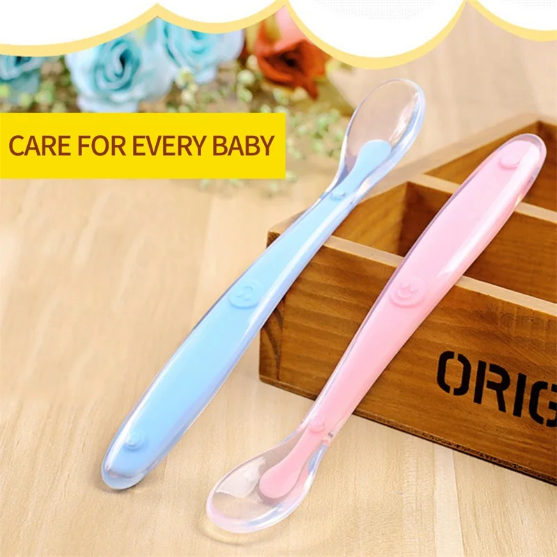 Силиконовые детские столовые приборы с милой улыбкой детская ложка ручка для