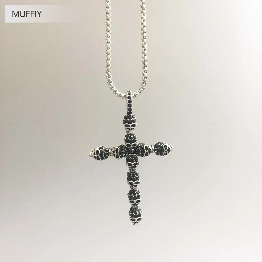 Подвеска в виде креста с черным черепом модные украшения для мужчин и женщин
