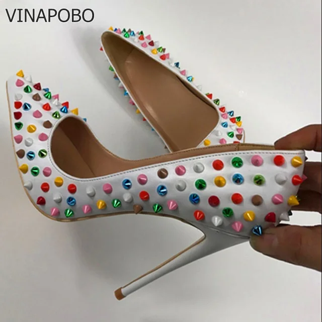 VINAPOBO модная женская классическая обувь красочная 12 см Белая лакированная кожа