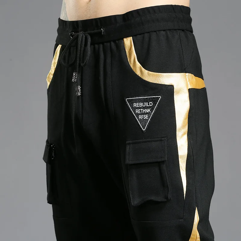 Брюки-карго мужские спортивные в полоску хлопок карманы повседневные облегающие