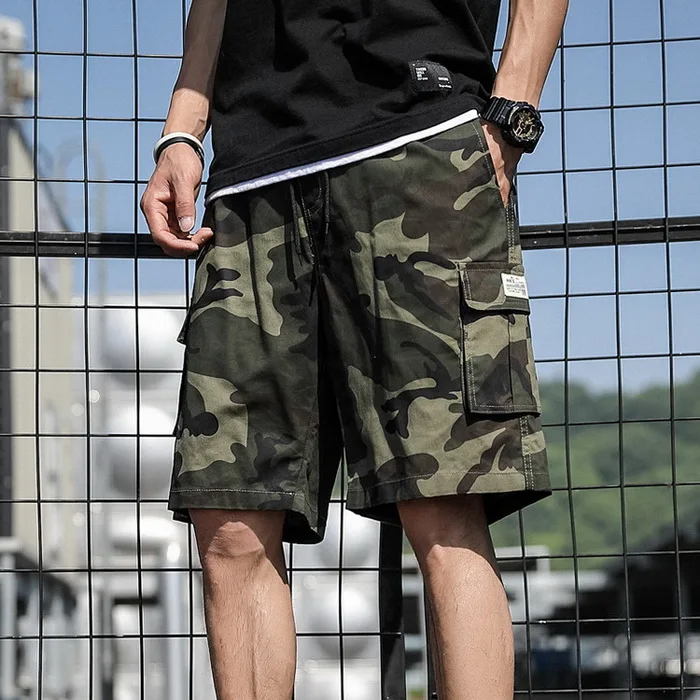 Camo Army Green Мужские камуфляжные военные карго шорты, летние хлопковые шорты, мужские свободные шорты с несколькими карманами, мужские повседневные Бермуды, GA346 - Цвет: Camo Army Green