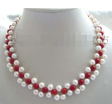 

Hot sale Free Shipping>>>>>18" Handwork Natural White Pearl Red Coral Necklace