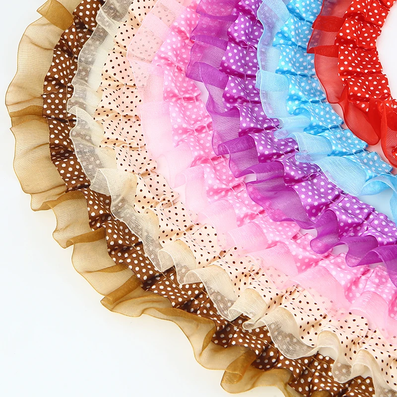 Плиссированные тюлевые кружевные ткани 4 см отделка синий фиолетовый горошек