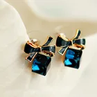 Женские серьги-гвоздики с голубым кубом, в австрийском стиле, украшенные кристаллами, с бантом, 2018