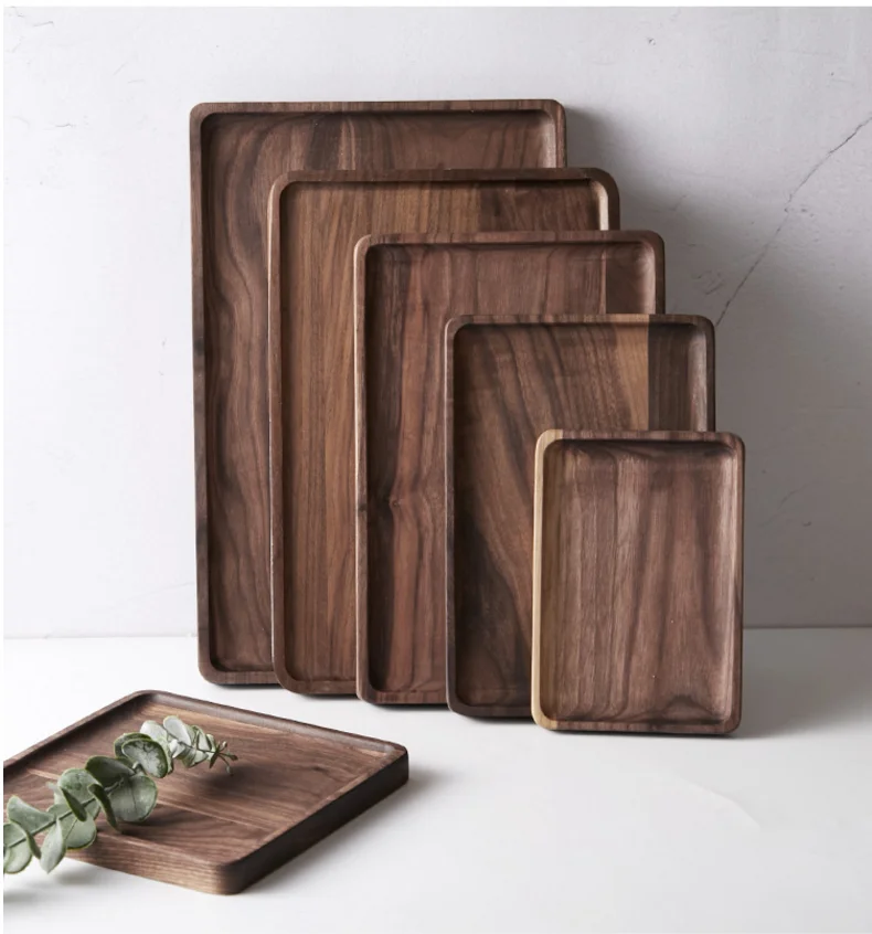 Direct selling high-end black walnut wooden plate rectangular wooden tea tray dessert dessert cake sushi steak bamboo tray