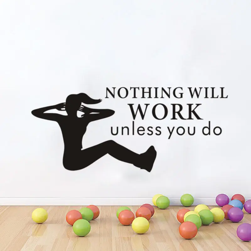 

Nothing Will Work Unless You Do Wall Stickers Fitness Room Silhouette Sports GYM Wall Decals 3D Poster Mural SA022
