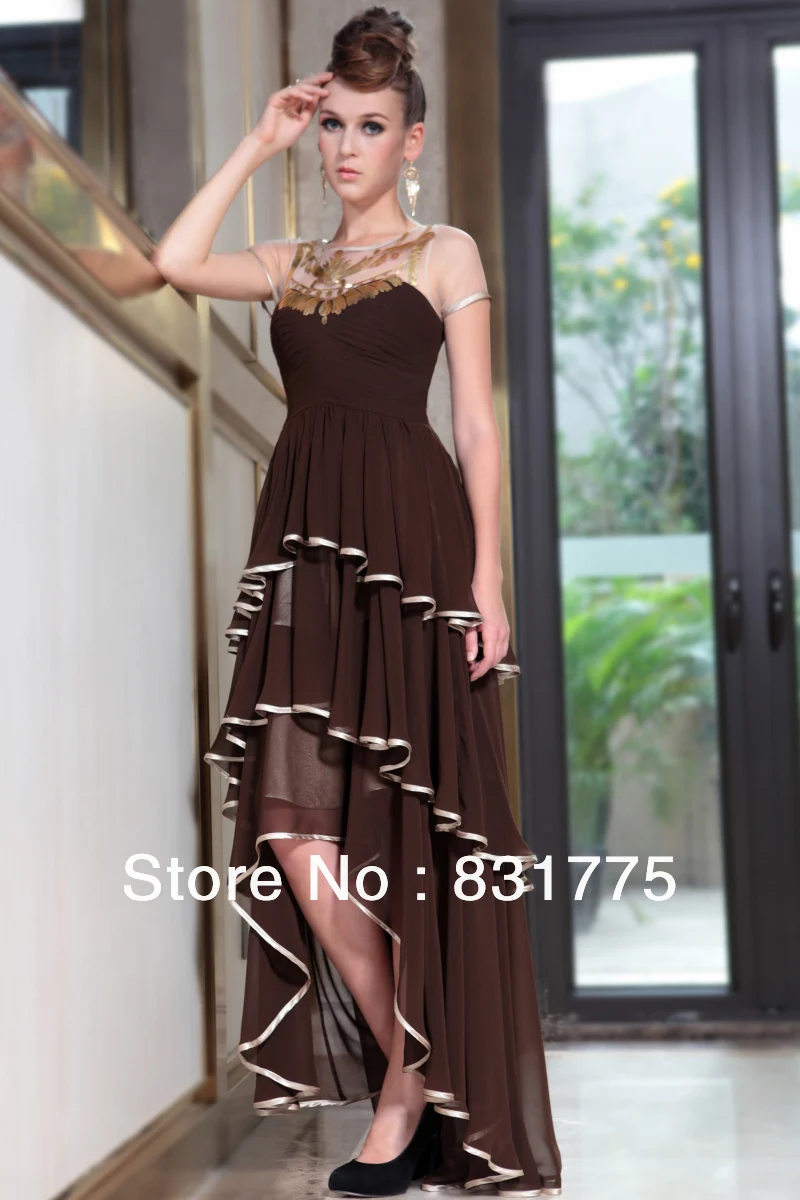 Free Shipping Transparent Short Sleeves Hi-Lo Fashion Cocktail Dresses Front Long Back Dress for Women | Свадьбы и торжества